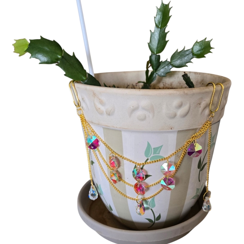 Boho Crystal Plant Pot Suncatcher • Handmade Sunlight Decor. 228 - Picture 3 of 4